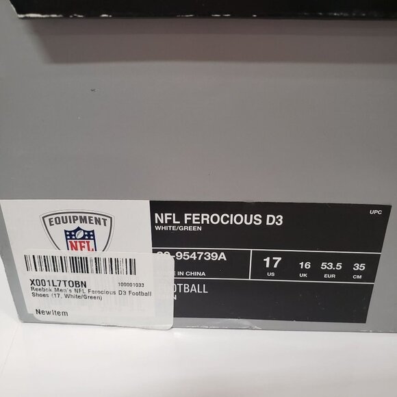 Reebok Equipment NFL Pro Ferocious D3 Football Cleats in White/Green Size 17 - Picture 2 of 6